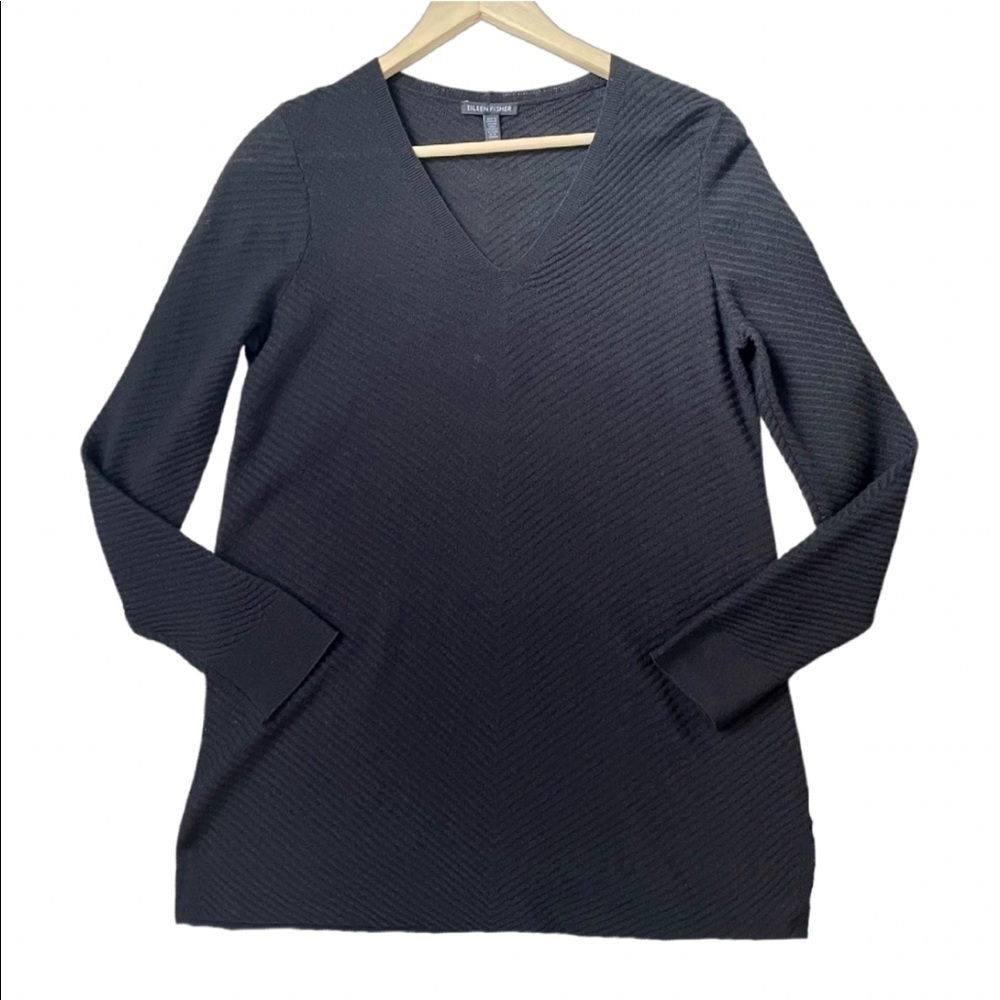 Eileen Fisher Merino Wool Ribbed Knit V-neck Sweater